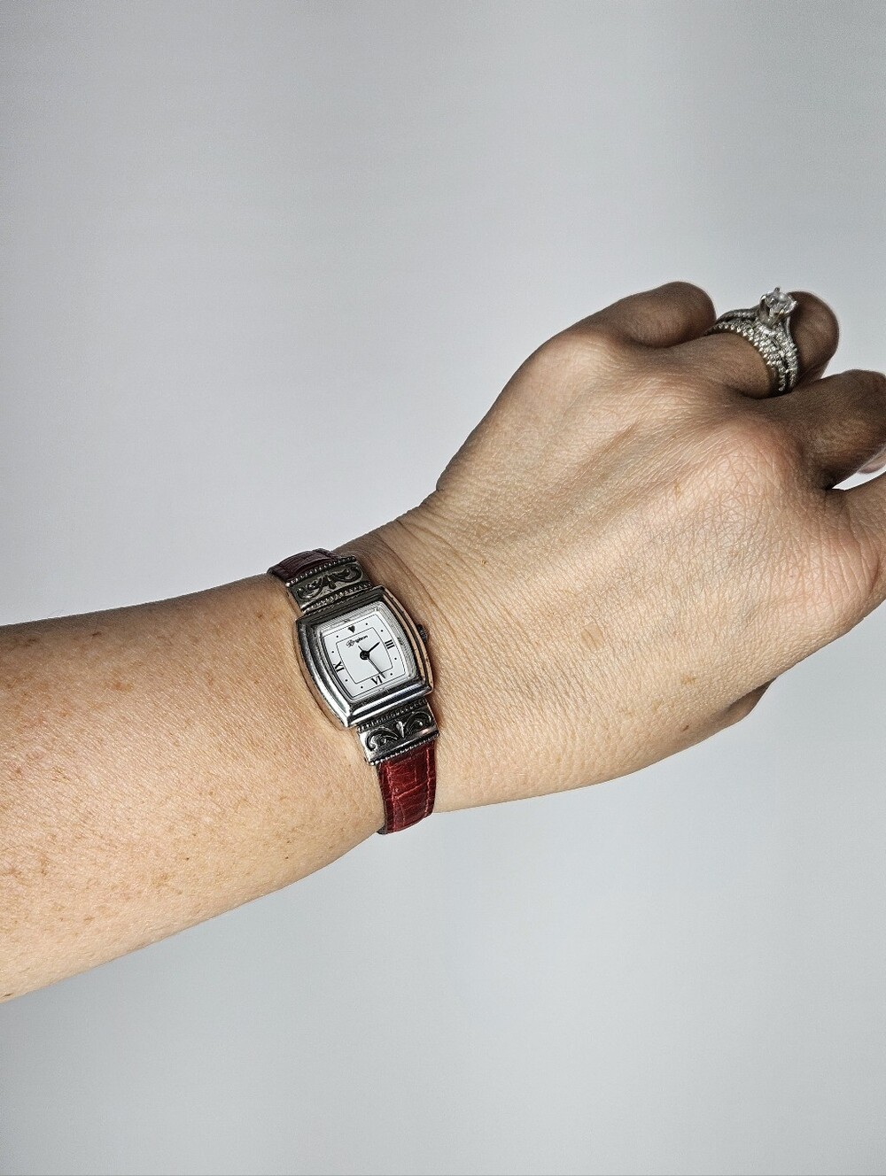 Brighton 5-7" Watch Vintage Reversible Black Red Leather Silver Plated Waterford - Picture 6 of 9